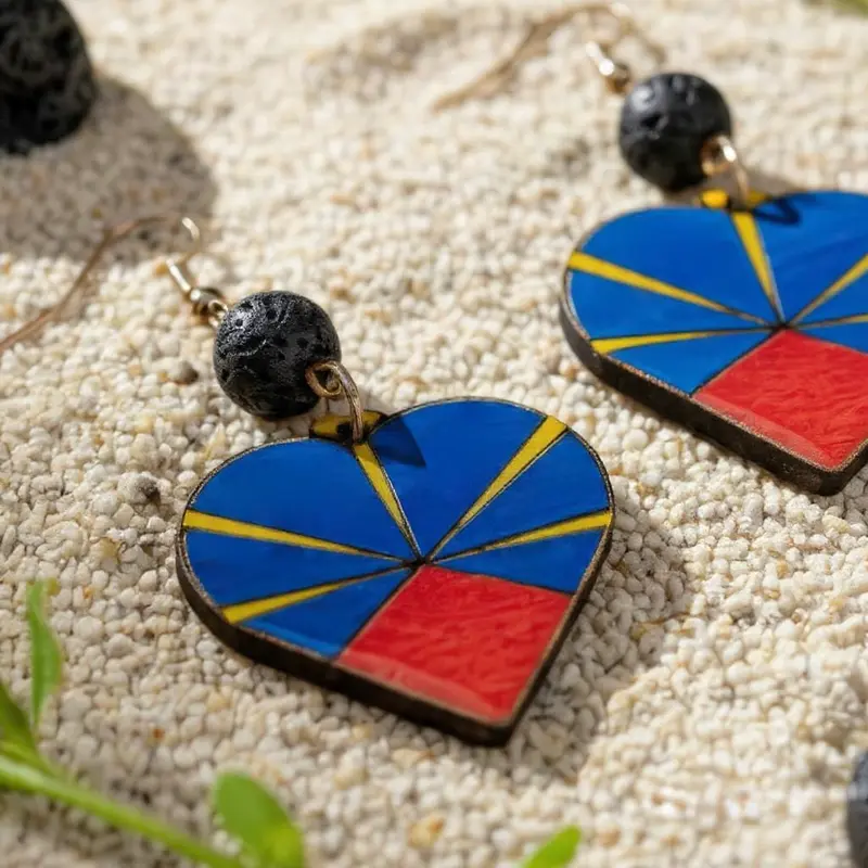Boucles d'oreilles Coeur Bourbon — Le drapeau Réunion, sublimé en bijou
