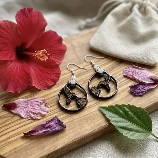 Boucles d'oreilles Colibris Hibiscus — Poésie tropicale et légèreté